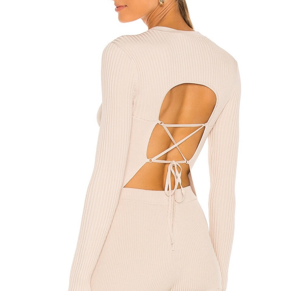 Arwen pullover in egret with Romi biker shorts, SIMKHAI